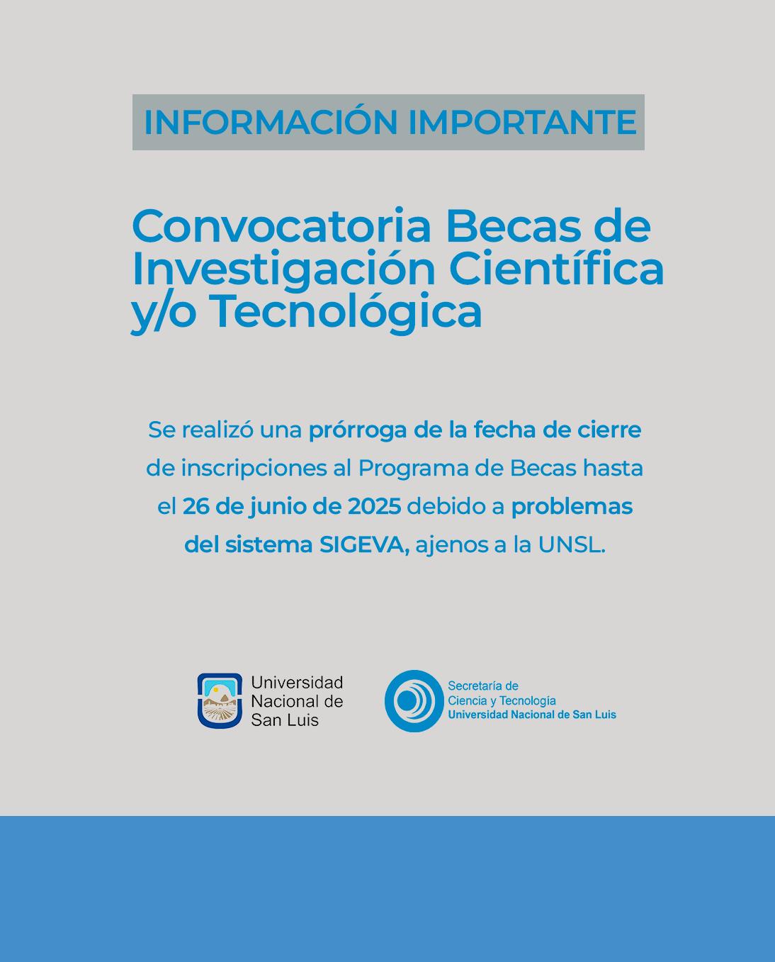 PRÓRROGA: Convocatoria a BECAS DE INVESTIGACIÓN – UNSL